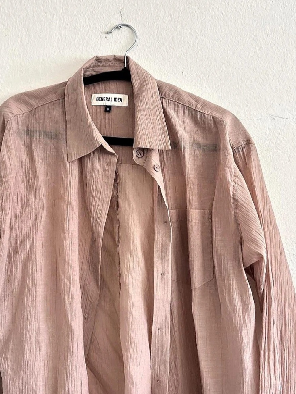 GENERAL IDEA Sheer Beige Relaxed Button Down Shirt